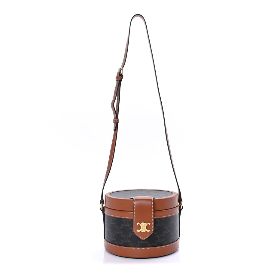 Celine Calfskin Triomphe Canvas Medium Tambour Bag Tan Image 2