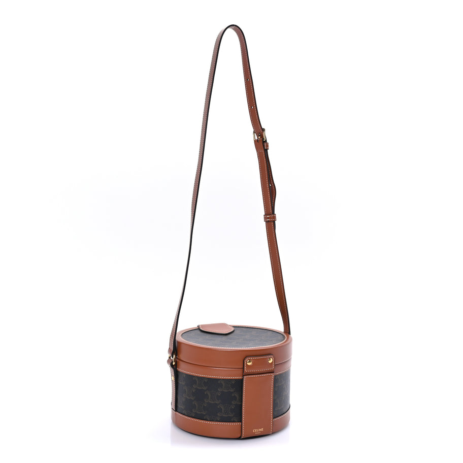 Celine Calfskin Triomphe Canvas Medium Tambour Bag Tan Image 3