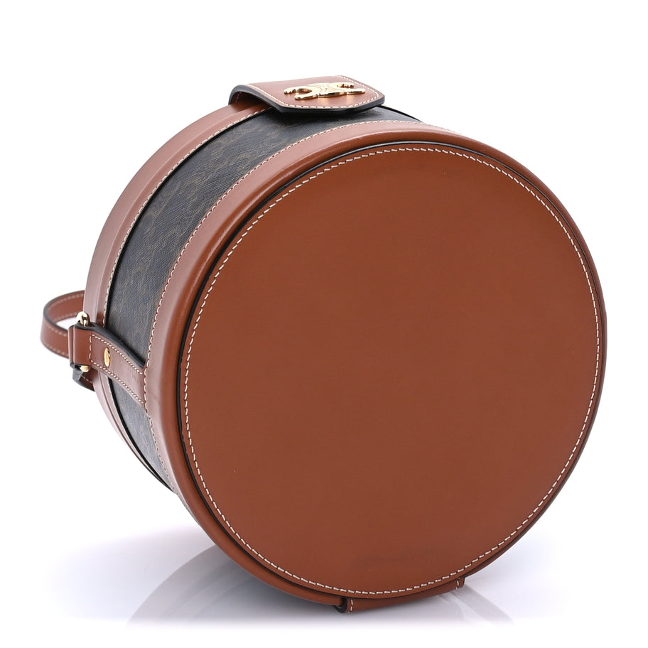 Celine Calfskin Triomphe Canvas Medium Tambour Bag Tan Image 4