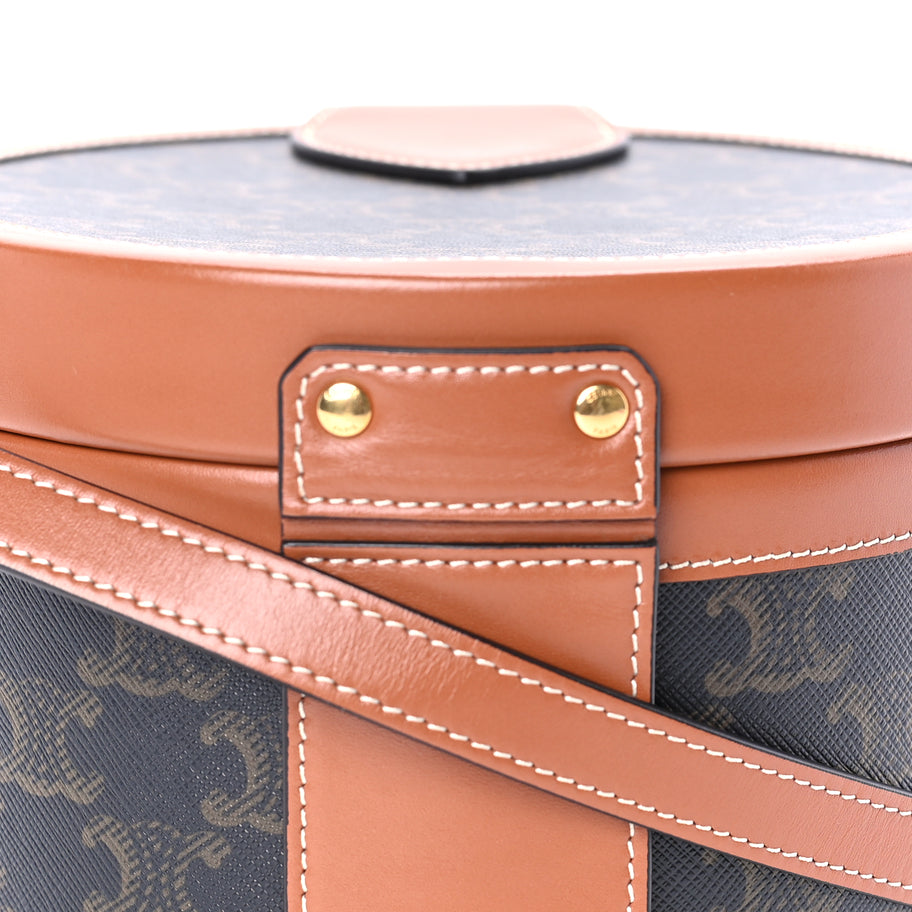 Celine Calfskin Triomphe Canvas Medium Tambour Bag Tan Image 6