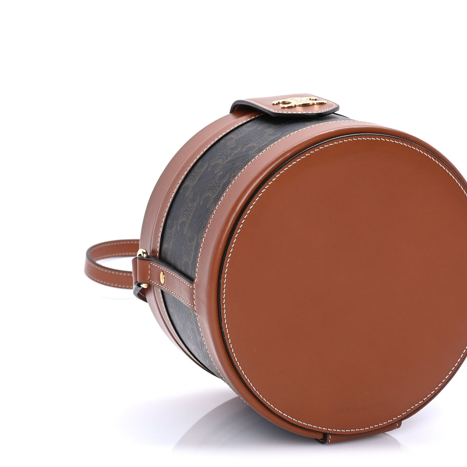 Celine Calfskin Triomphe Canvas Medium Tambour Bag Tan Image 8