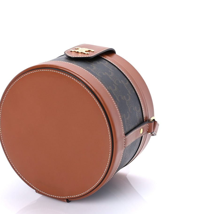 Celine Calfskin Triomphe Canvas Medium Tambour Bag Tan Image 9