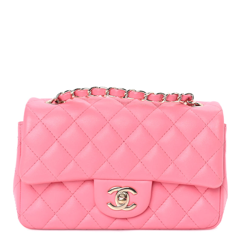  Chanel Lambskin Quilted Mini Rectangular Flap Pink