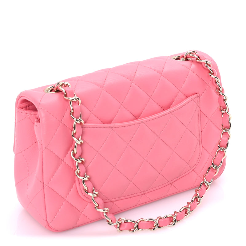  Chanel Lambskin Quilted Mini Rectangular Flap Pink