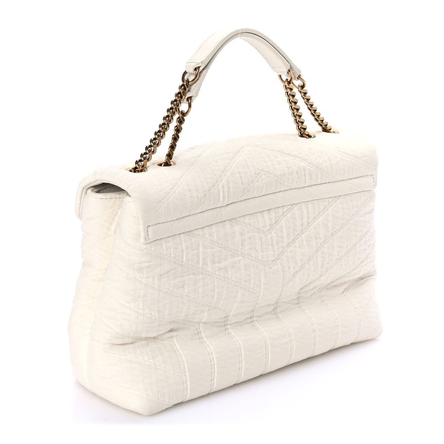 Saint Laurent Cotton Gauze Y Quilted Monogram Small Loulou Chain Satchel Vanilla Ice Image 3