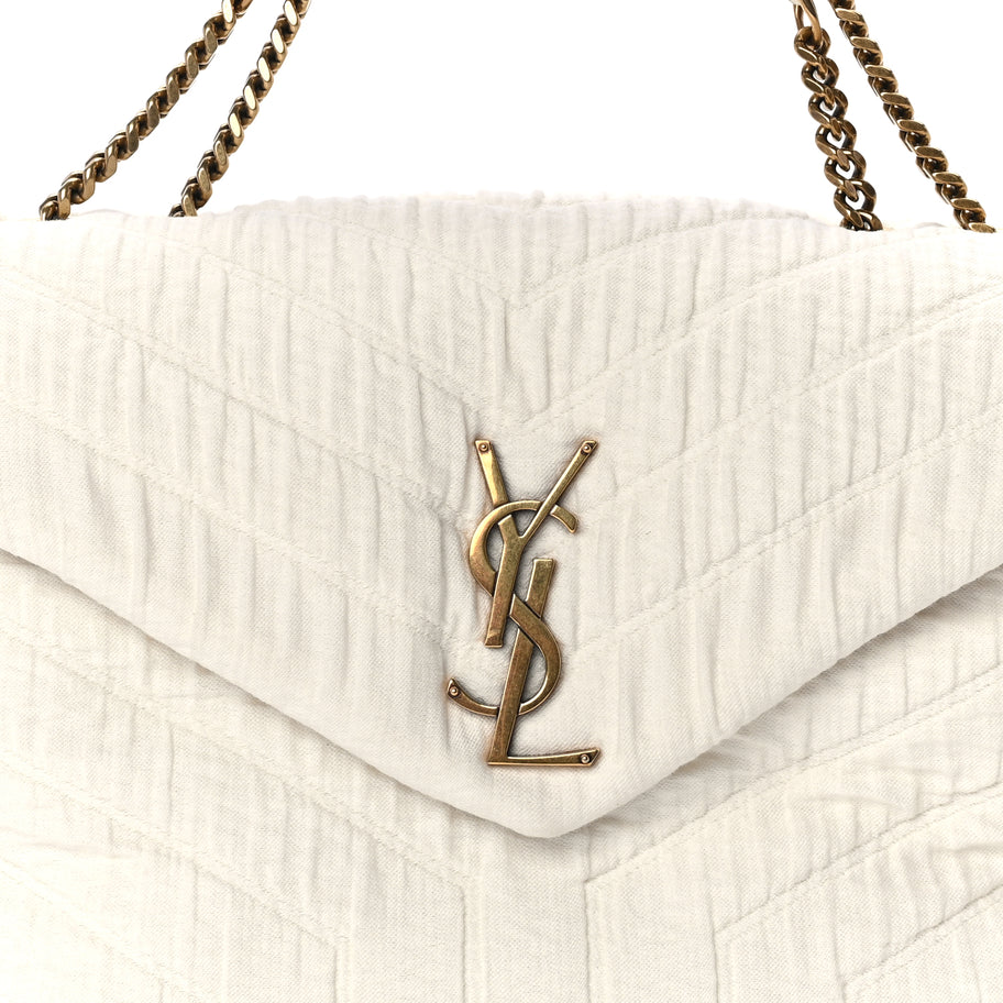 Saint Laurent Cotton Gauze Y Quilted Monogram Small Loulou Chain Satchel Vanilla Ice Image 7