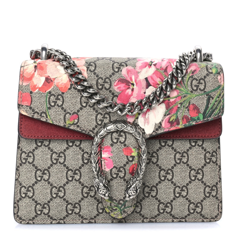  Gucci GG Supreme Monogram Blooms Mini Dionysus Shoulder Bag Beige Multicolor Dry Rose