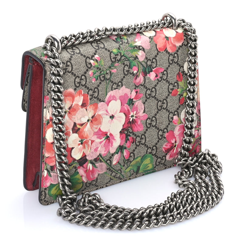  Gucci GG Supreme Monogram Blooms Mini Dionysus Shoulder Bag Beige Multicolor Dry Rose