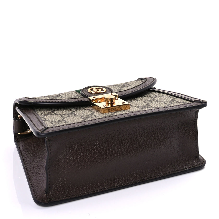 Gucci GG Supreme Monogram Textured Dollar Calfskin Web Mini Ophidia Padlock Top Handle Chain Shoulder Bag Beige Ebony New Acero Image 4