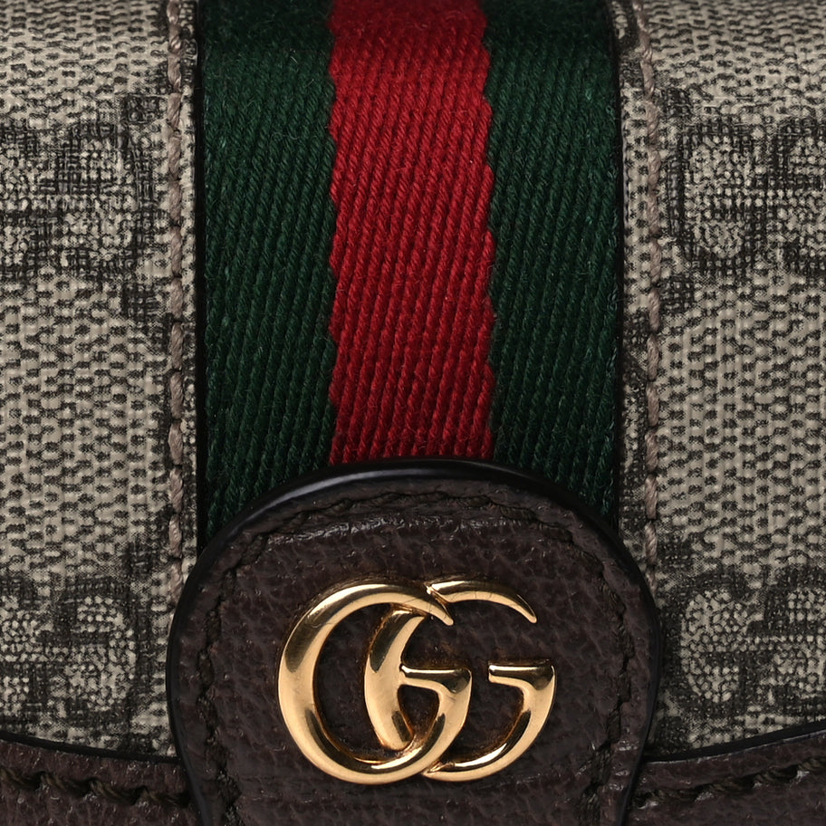 Gucci GG Supreme Monogram Textured Dollar Calfskin Web Mini Ophidia Padlock Top Handle Chain Shoulder Bag Beige Ebony New Acero Image 8