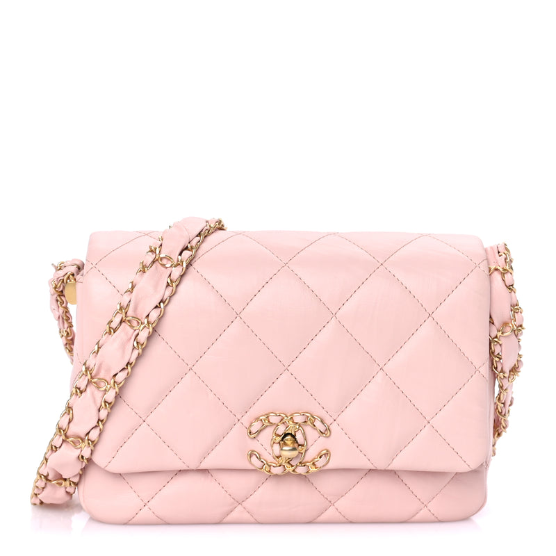 Chanel Crumpled Calfskin Quilted Braided CC Flap Light Pink