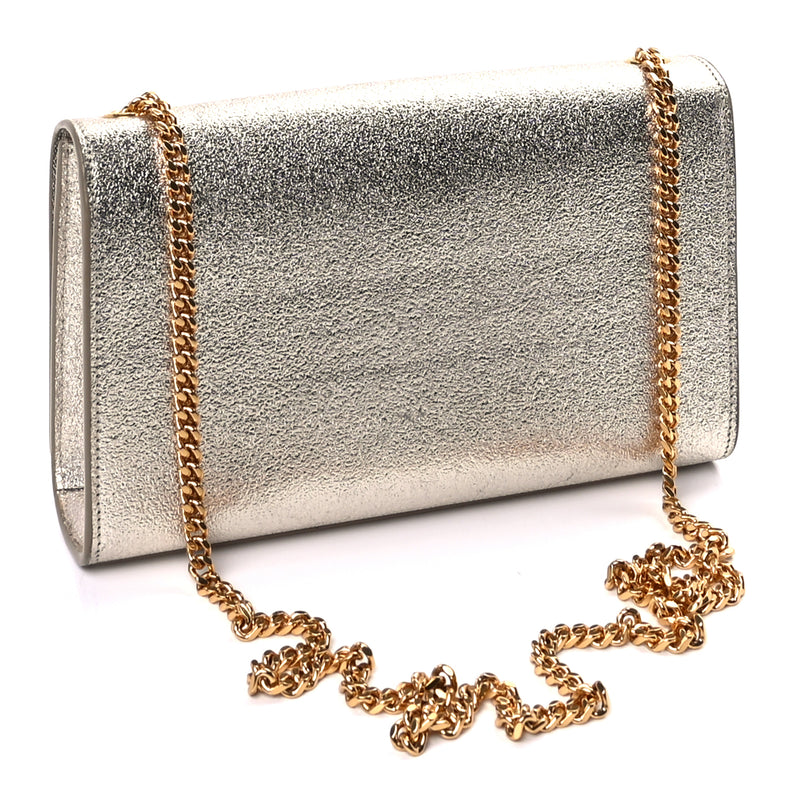  Saint Laurent Metallic Calfskin Medium Classic Monogram Kate Satchel Pale Gold