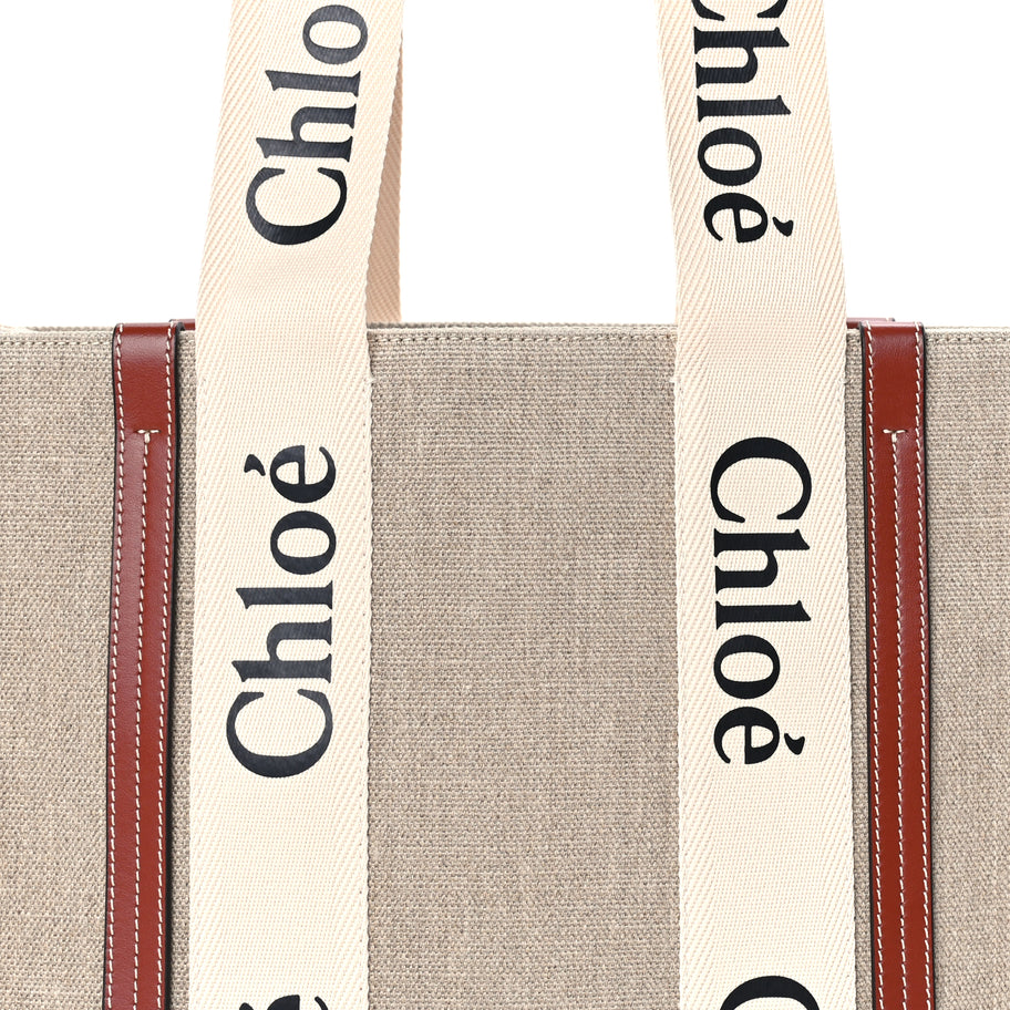 Chloe Linen Calfskin Medium Woody Ribbon Tote  White Brown Image 6