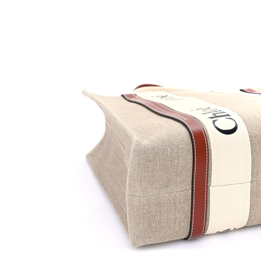 Chloe Linen Calfskin Medium Woody Ribbon Tote  White Brown Image 7