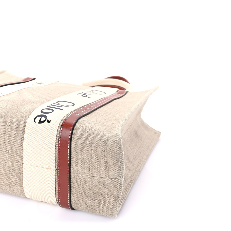 Chloe Linen Calfskin Medium Woody Ribbon Tote  White Brown Image 8