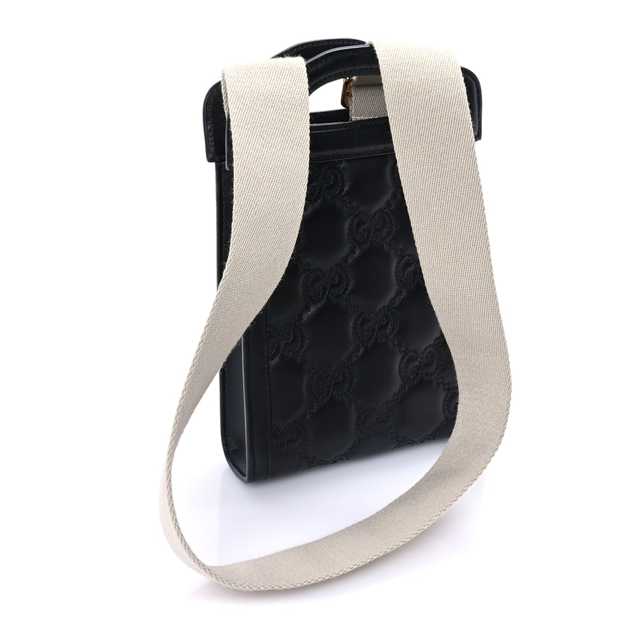 Gucci Calfskin GG Matelasse Mini Top Slip Handle Crossbody Bag  Black Natural Image 2