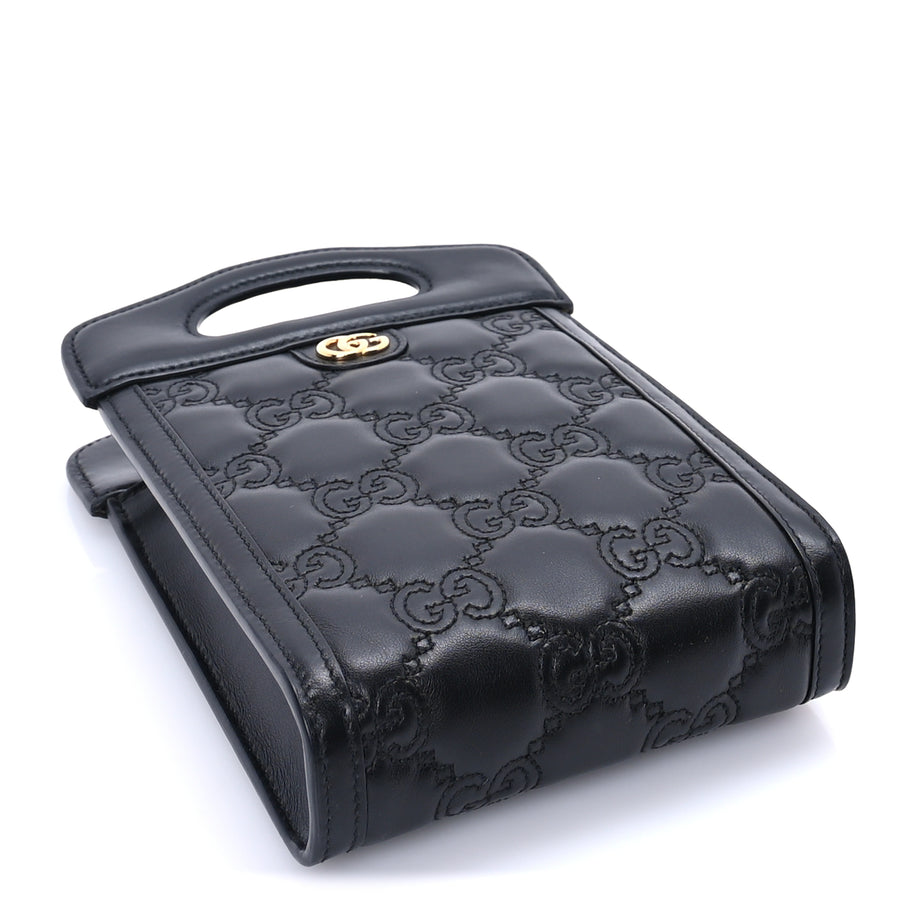 Gucci Calfskin GG Matelasse Mini Top Slip Handle Crossbody Bag  Black Natural Image 3