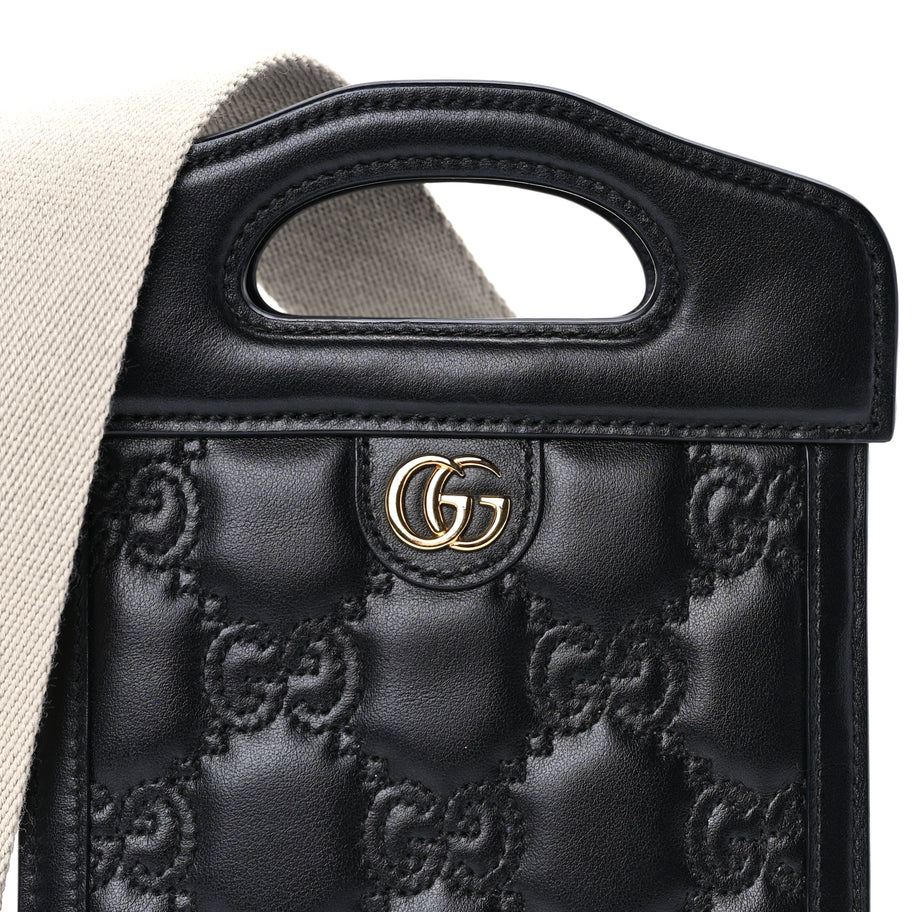 Gucci Calfskin GG Matelasse Mini Top Slip Handle Crossbody Bag  Black Natural Image 6