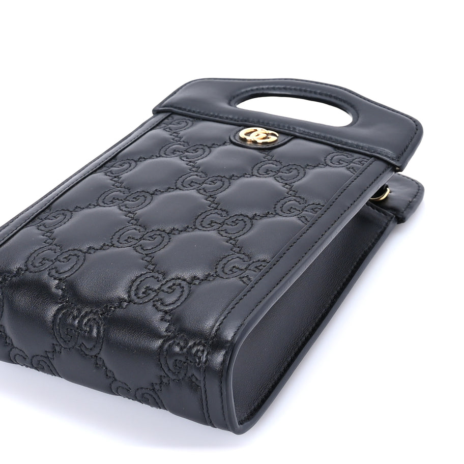 Gucci Calfskin GG Matelasse Mini Top Slip Handle Crossbody Bag  Black Natural Image 8