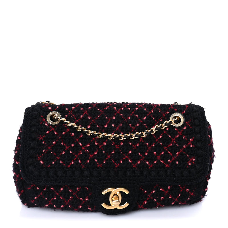  Chanel Knit Quilted Mini Rectangular Flap Black Burgundy