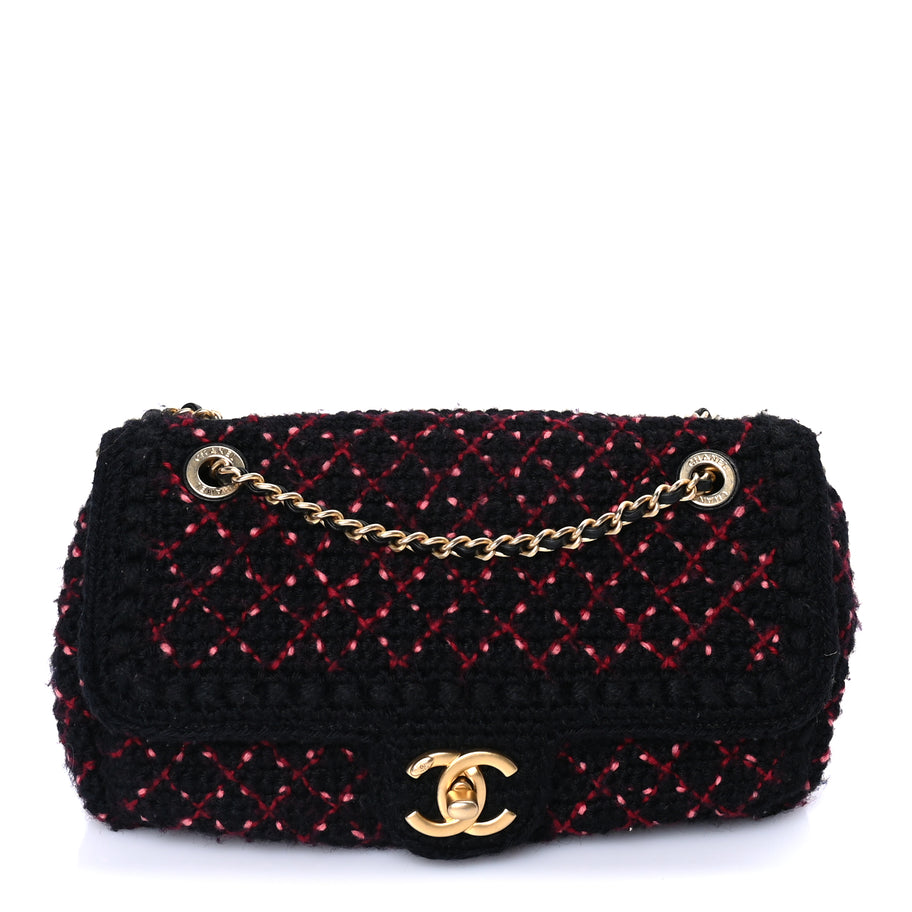 Chanel Knit Quilted Mini Rectangular Flap Black Burgundy Image 1