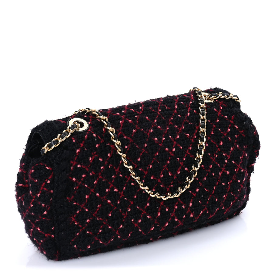 Chanel Knit Quilted Mini Rectangular Flap Black Burgundy Image 2