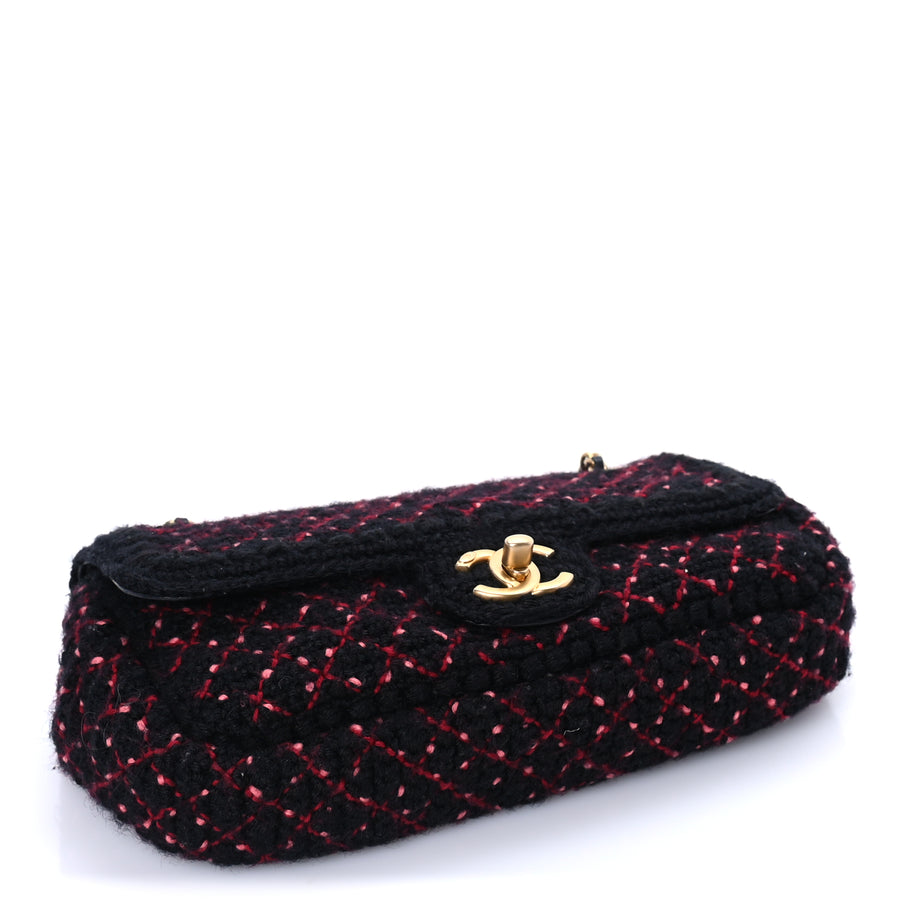 Chanel Knit Quilted Mini Rectangular Flap Black Burgundy Image 3
