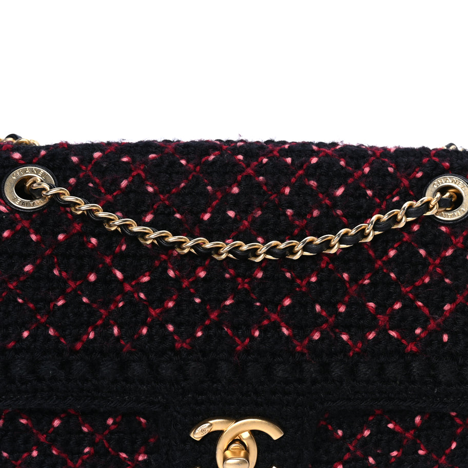 Chanel Knit Quilted Mini Rectangular Flap Black Burgundy Image 7