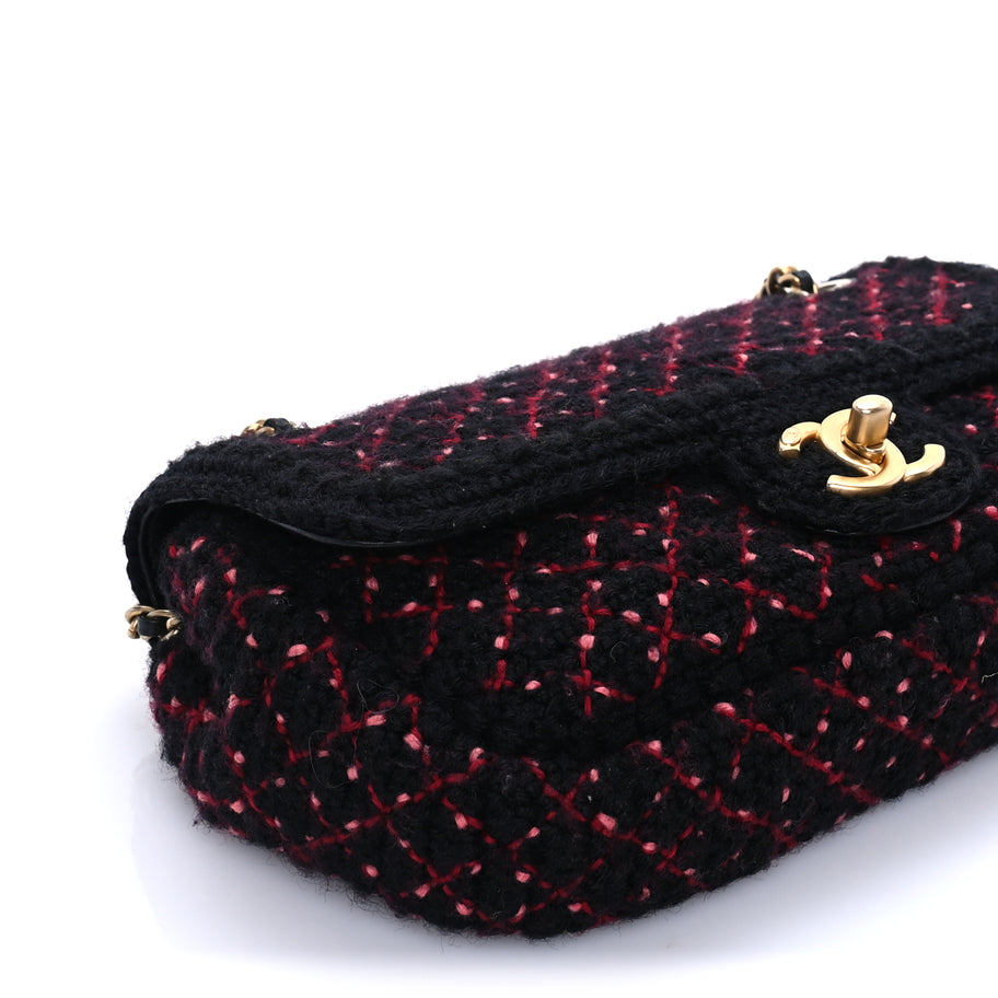 Chanel Knit Quilted Mini Rectangular Flap Black Burgundy Image 8