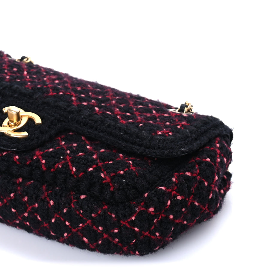 Chanel Knit Quilted Mini Rectangular Flap Black Burgundy Image 9