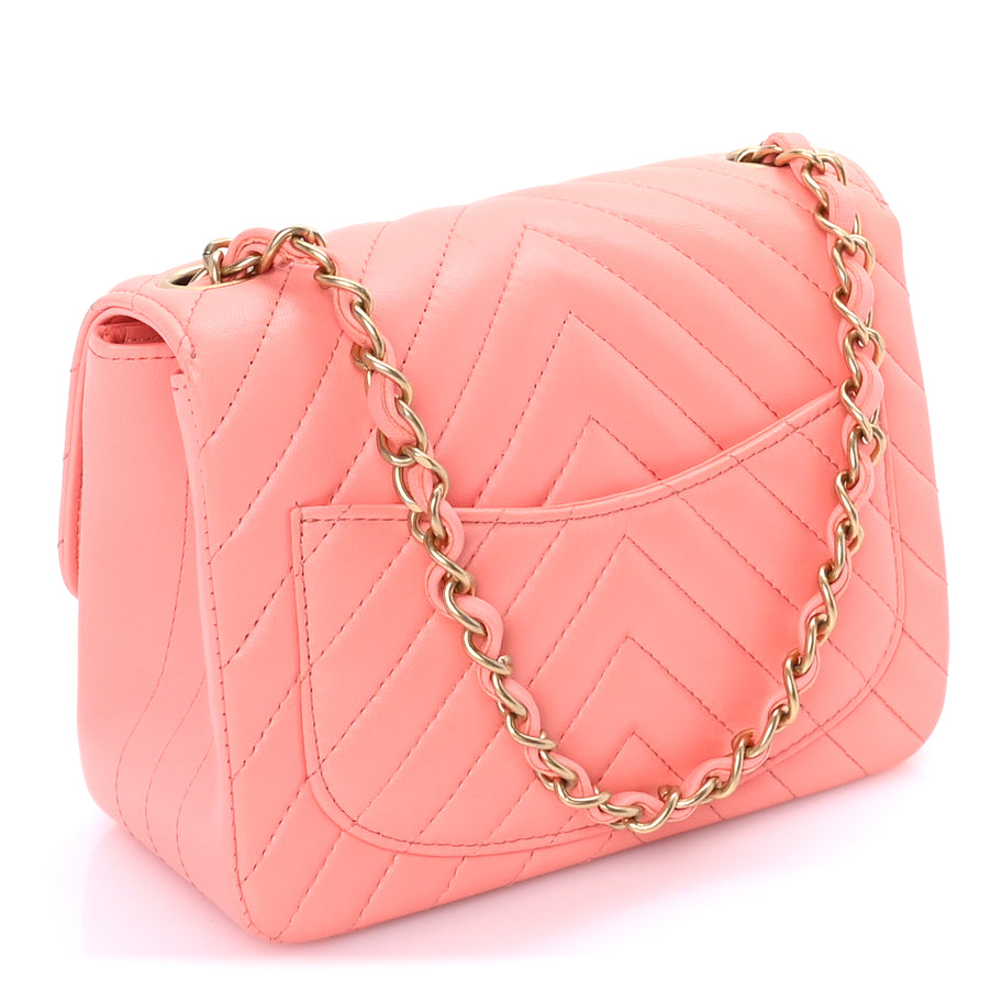 Chanel Lambskin Chevron Quilted Mini Square Flap  Pink Image 2