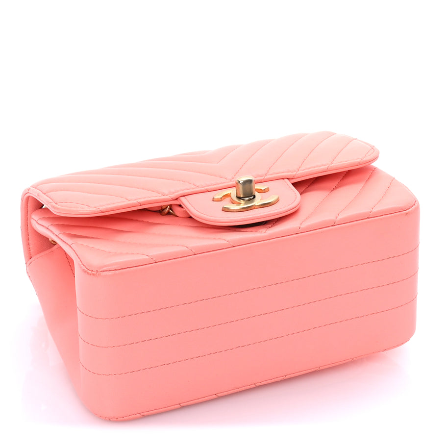 Chanel Lambskin Chevron Quilted Mini Square Flap  Pink Image 3