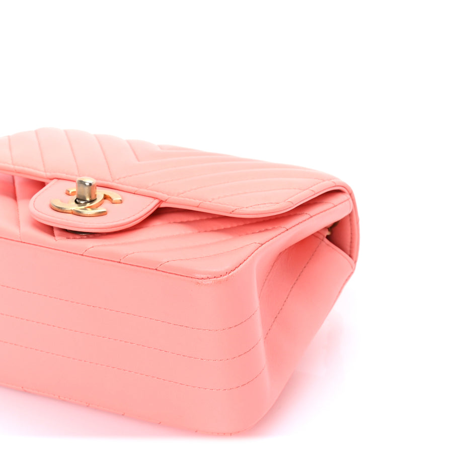 Chanel Lambskin Chevron Quilted Mini Square Flap  Pink Image 5