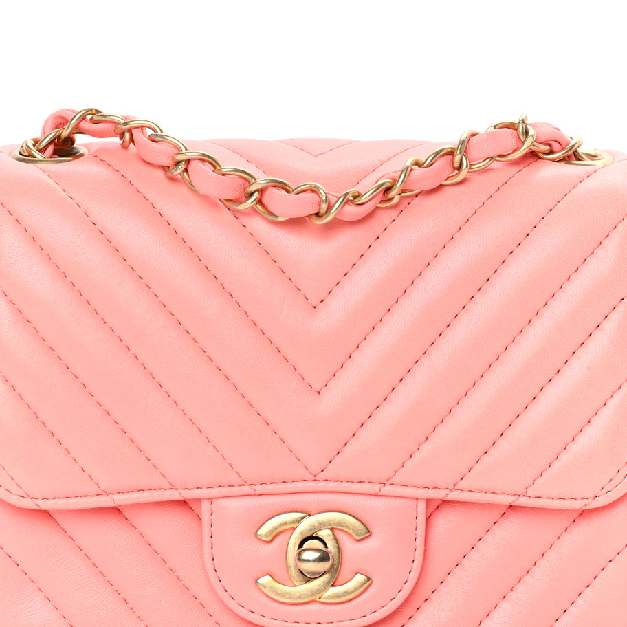 Chanel Lambskin Chevron Quilted Mini Square Flap  Pink Image 7