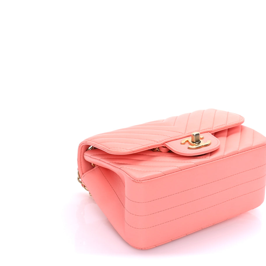 Chanel Lambskin Chevron Quilted Mini Square Flap  Pink Image 8