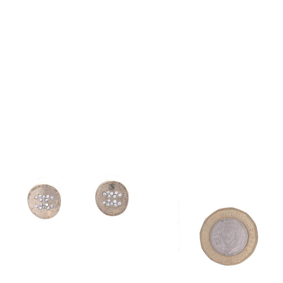 Chanel Crystal CC Round Earrings  Gold Image 3