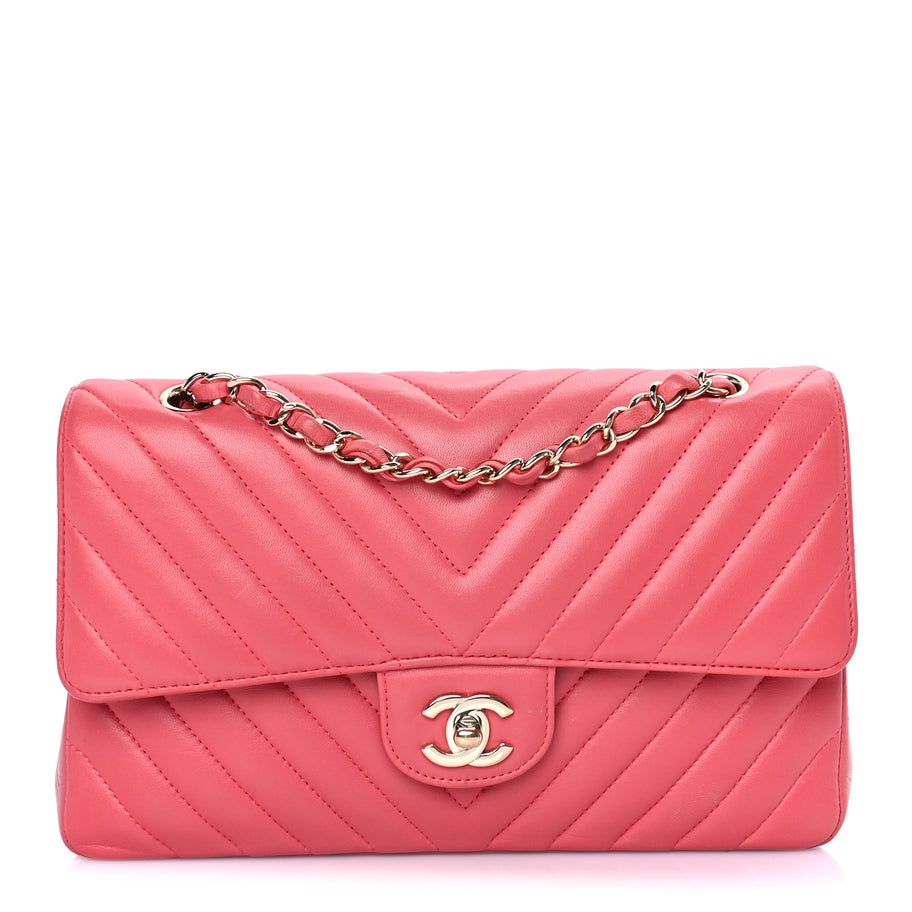 Chanel Lambskin Chevron Quilted Medium Double Flap  Pink Image 1