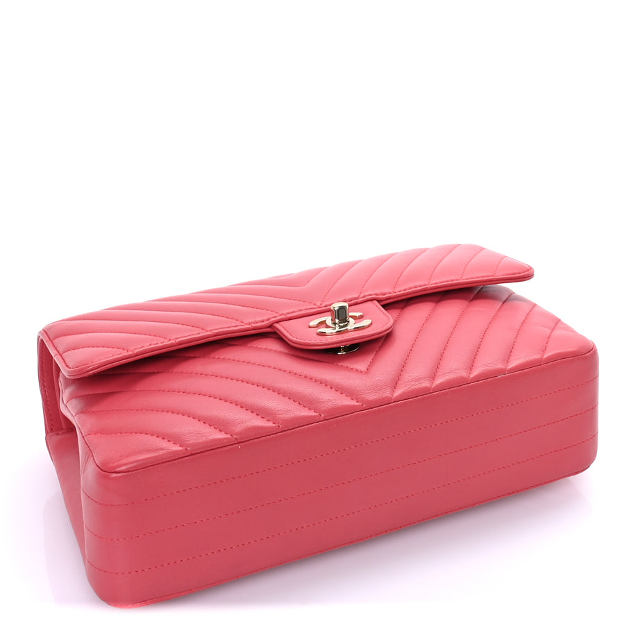 Chanel Lambskin Chevron Quilted Medium Double Flap  Pink Image 3