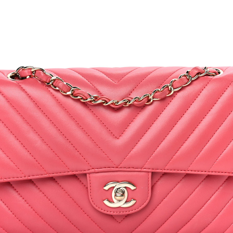 Chanel Lambskin Chevron Quilted Medium Double Flap  Pink Image 7