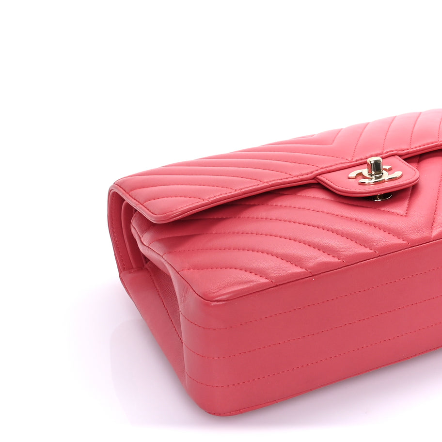 Chanel Lambskin Chevron Quilted Medium Double Flap  Pink Image 8