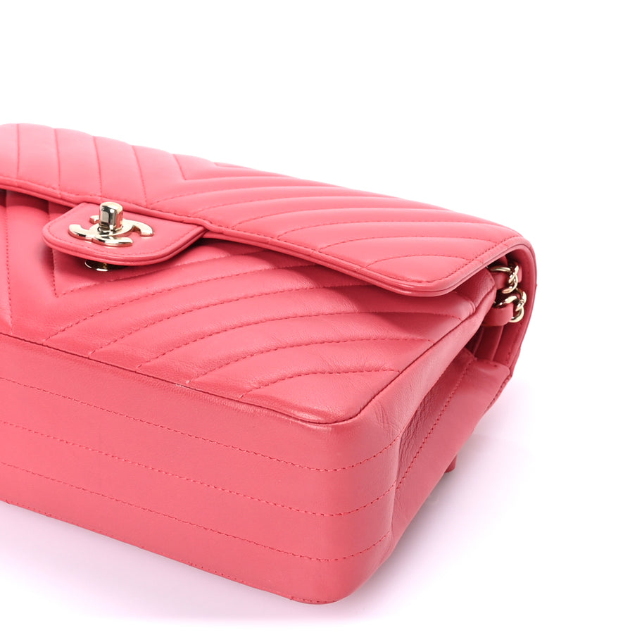Chanel Lambskin Chevron Quilted Medium Double Flap  Pink Image 9