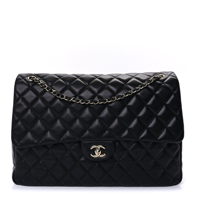  Chanel Caviar Quilted XXL Travel Flap Bag Black Black
