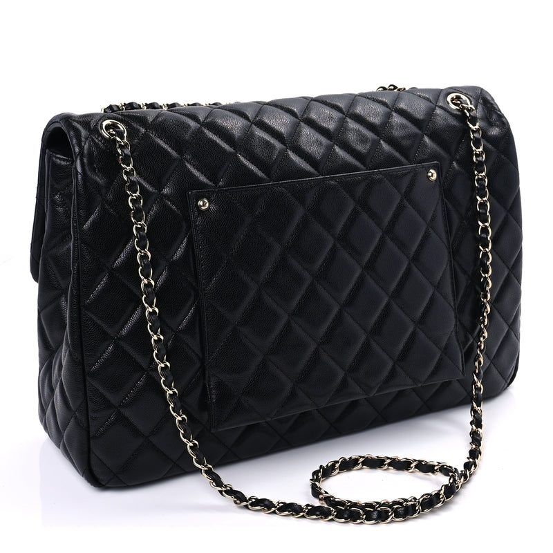  Chanel Caviar Quilted XXL Travel Flap Bag Black Black