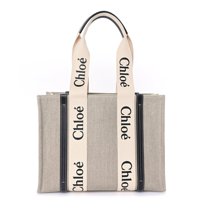  Chloe Cotton Calfskin Medium Woody Ribbon Tote White Blue