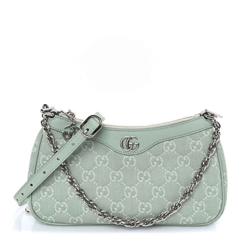  Gucci Denim GG Monogram Calfskin Small Shoulder Bag Pale Green