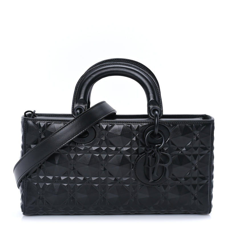  Christian Dior Calfskin Cannage Diamond Medium Lady D-Joy  Black