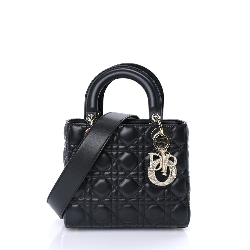  Christian Dior Lambskin Cannage Crystal Small My ABCDior Lady Dior  Black