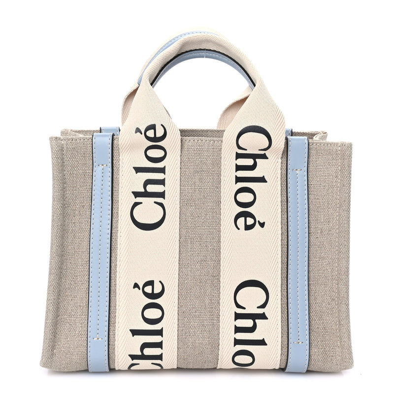 Chloe Cotton Calfskin Small Woody Ribbon Tote With Strap Light Blue