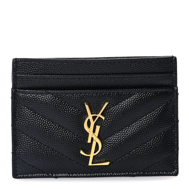  Saint Laurent Grain De Poudre Matelasse Chevron Cassandre Credit Card Case Black