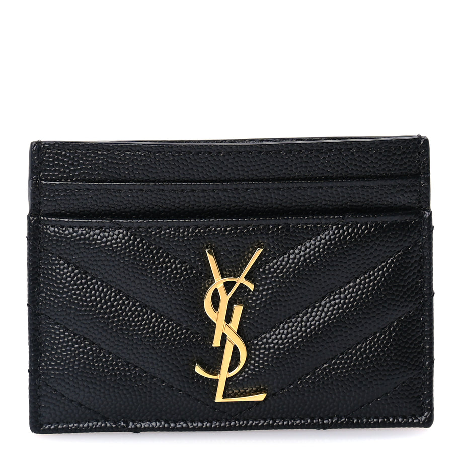 Saint Laurent Grain De Poudre Matelasse Chevron Cassandre Credit Card Case Black Image 1